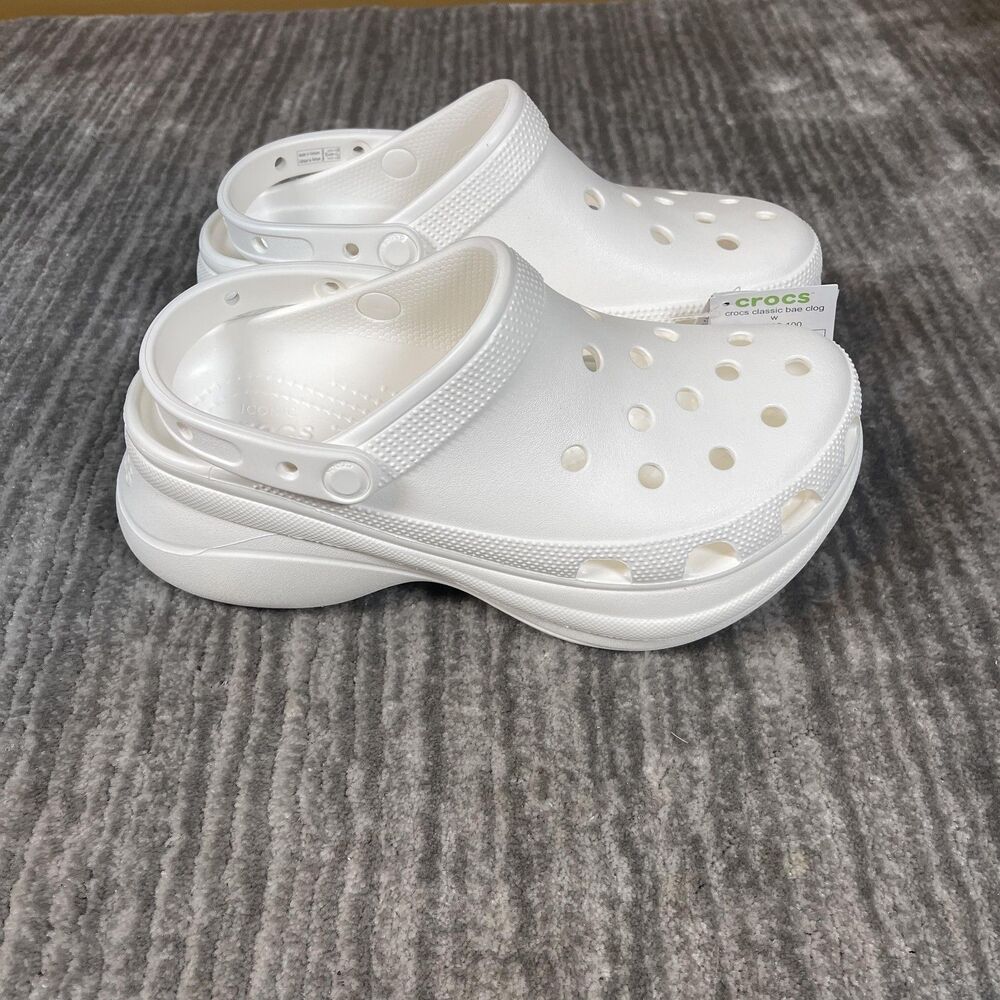 Crocs Classic Bae Clog Shoes Womens 9 White Platform Slip On Comfort Sandals